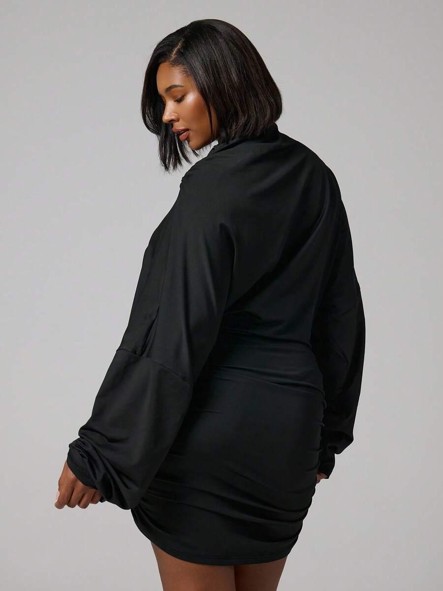 SUKIENKA PLUS SIZE OŁÓWKOWA DŁUGI RĘKAW 