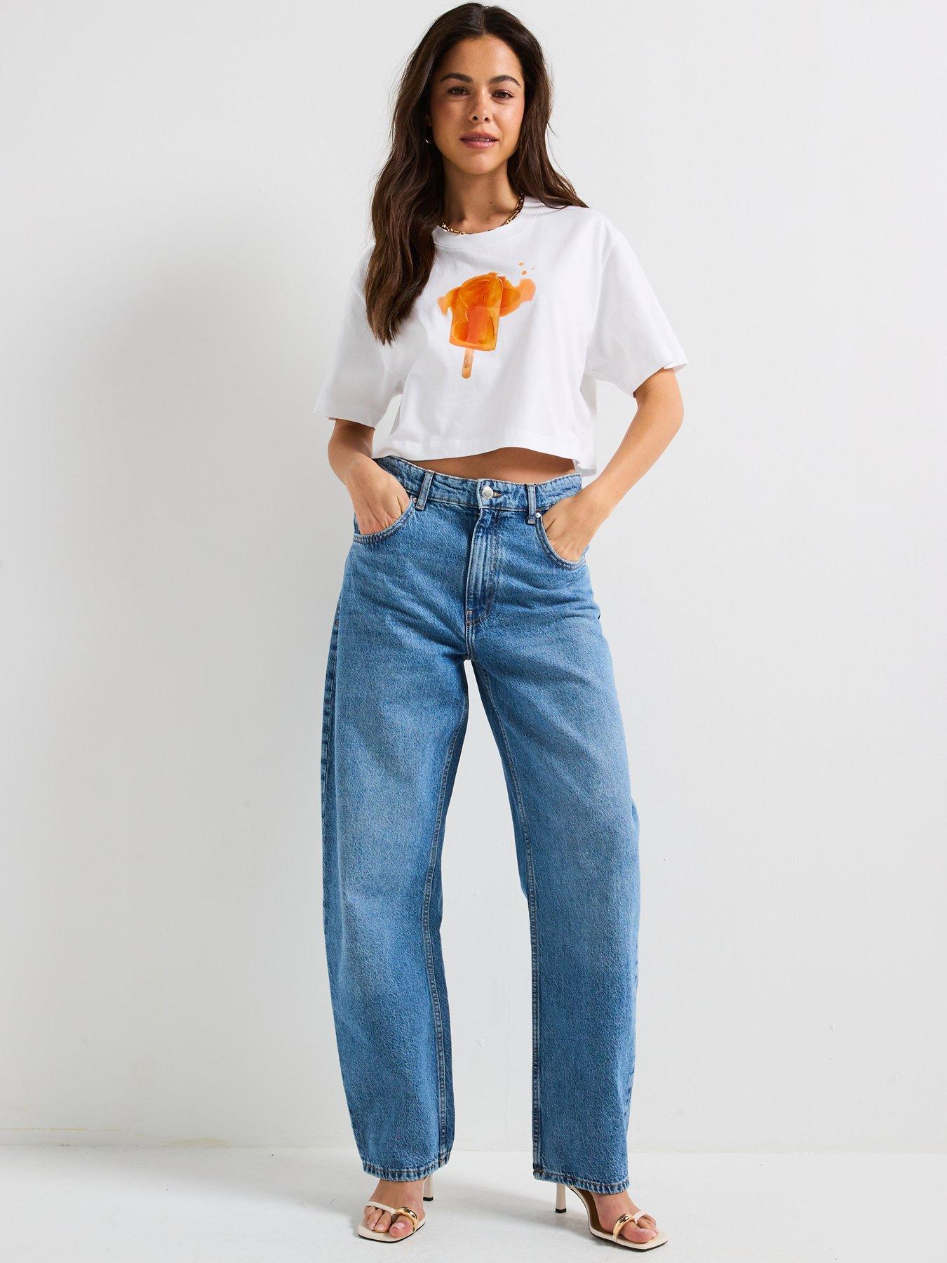 MOSCHINO JEANS KRÓTKI DAMSKI T-SHIRT Z NSDRUKIEM