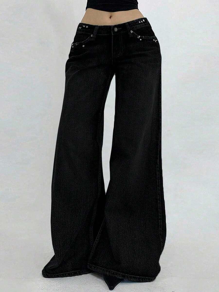 CZARNE SZEROKIE JEANS