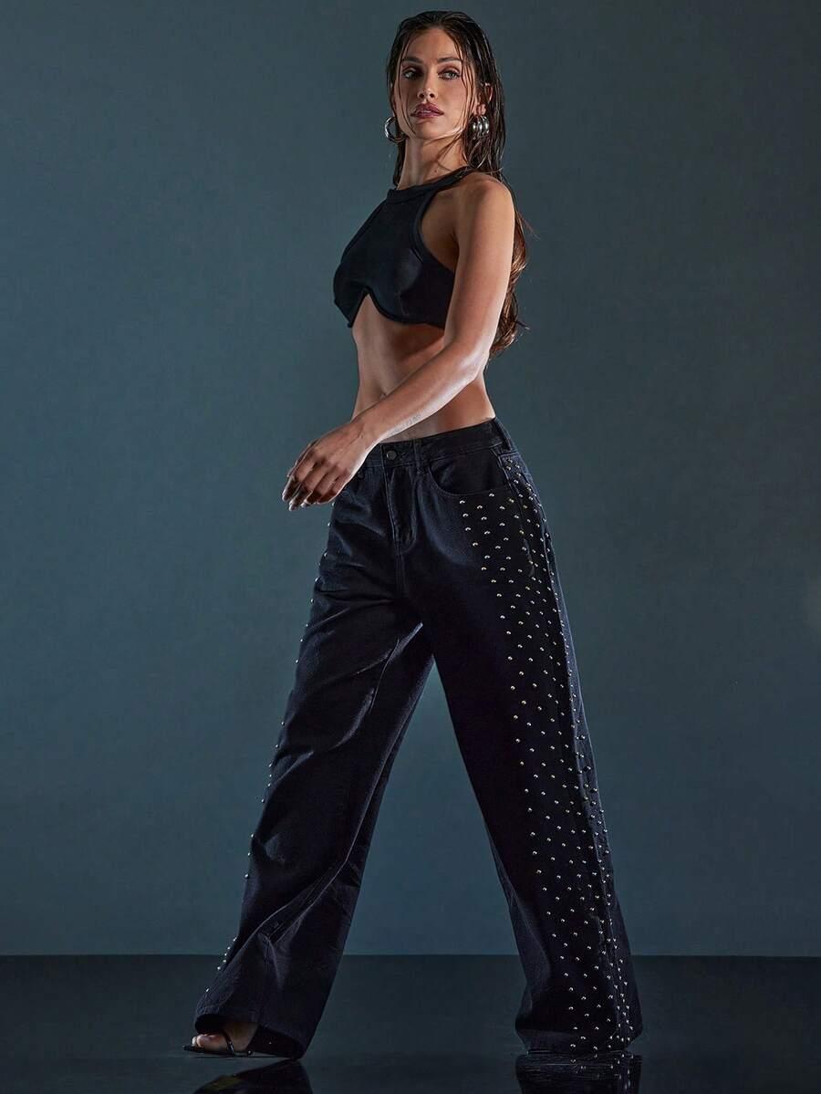 CZARNE SPODNIE JEANS 
