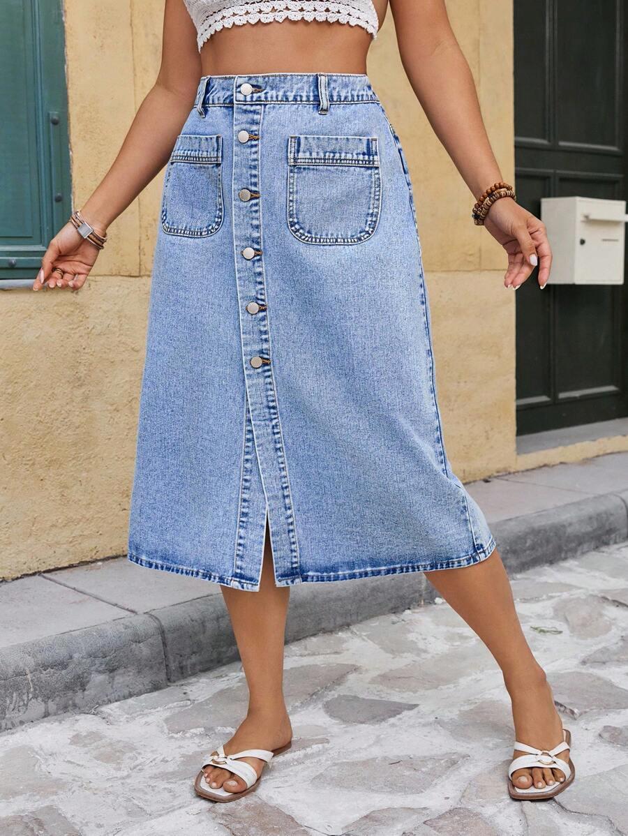 midi spódnica jeans guziki