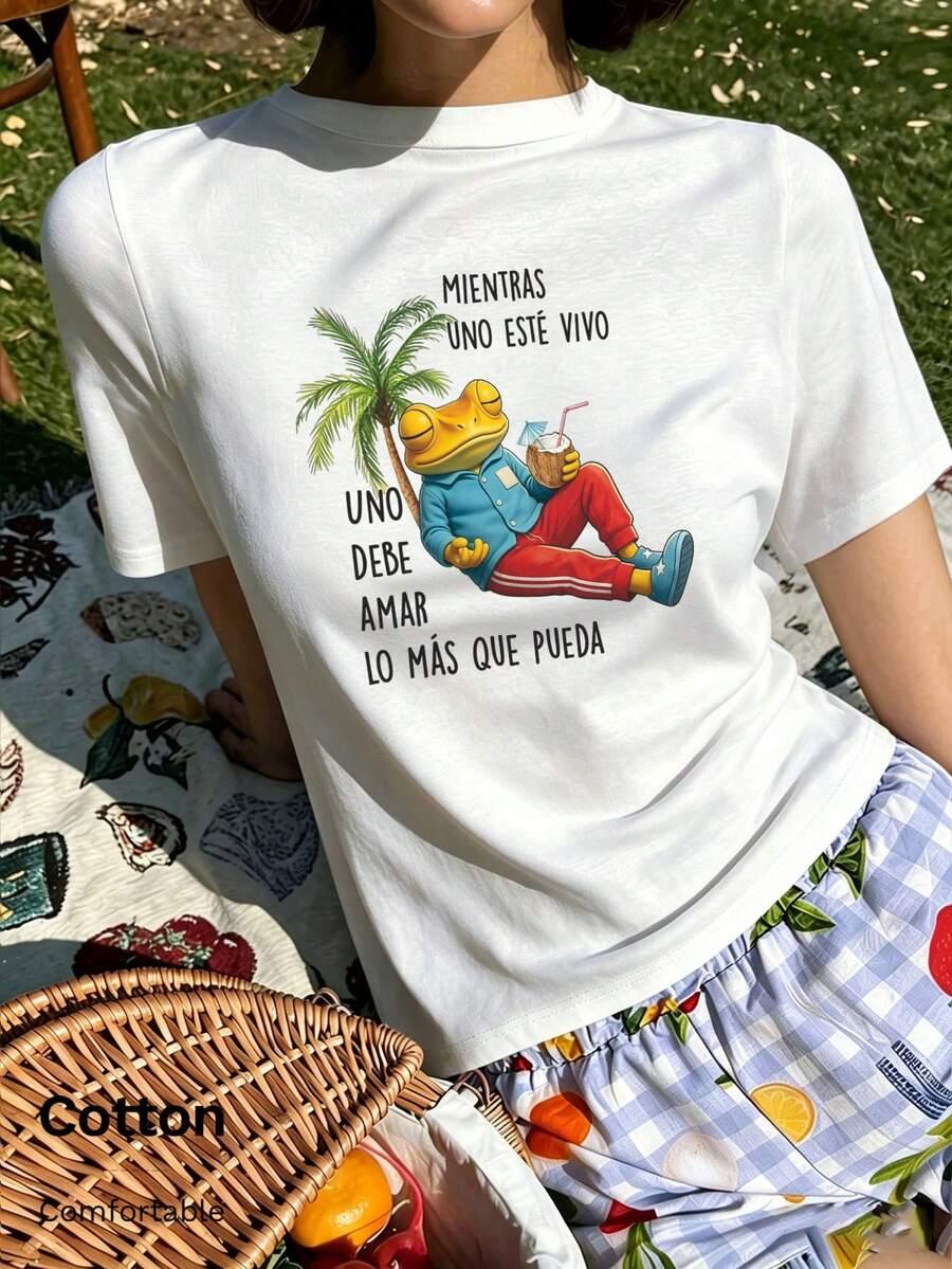 biały t-shirt z nadrukiem okrągły dekolt