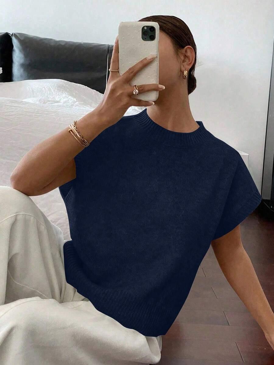 granatowy sweter krótki rękaw