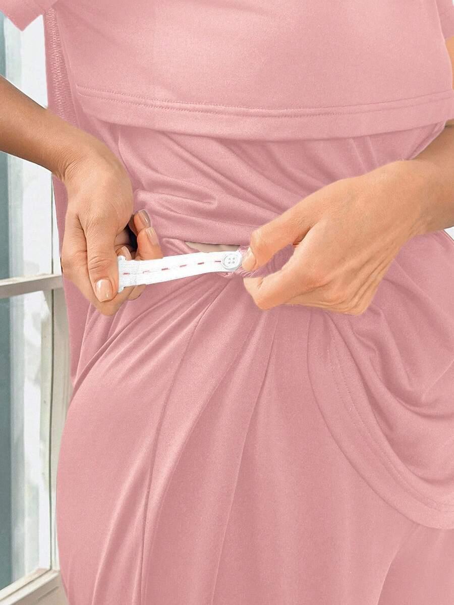 RÓŻOWA PIŻAMA CIĄŻOWA BLUZKA KRÓTKI RĘKAW SPODNIE