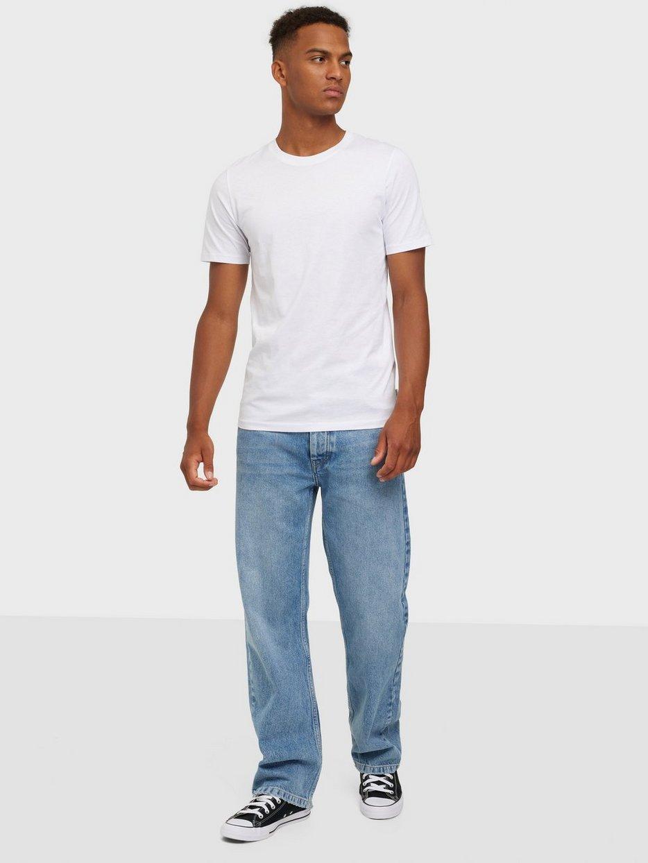 klasyczny gładki biały t-shirt okrągły dekolt