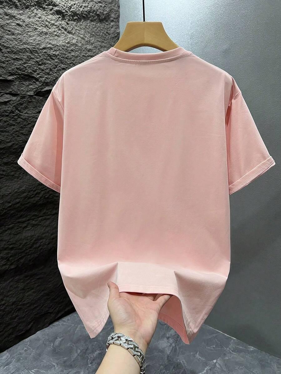 różowy t-shirt okrągły dekolt