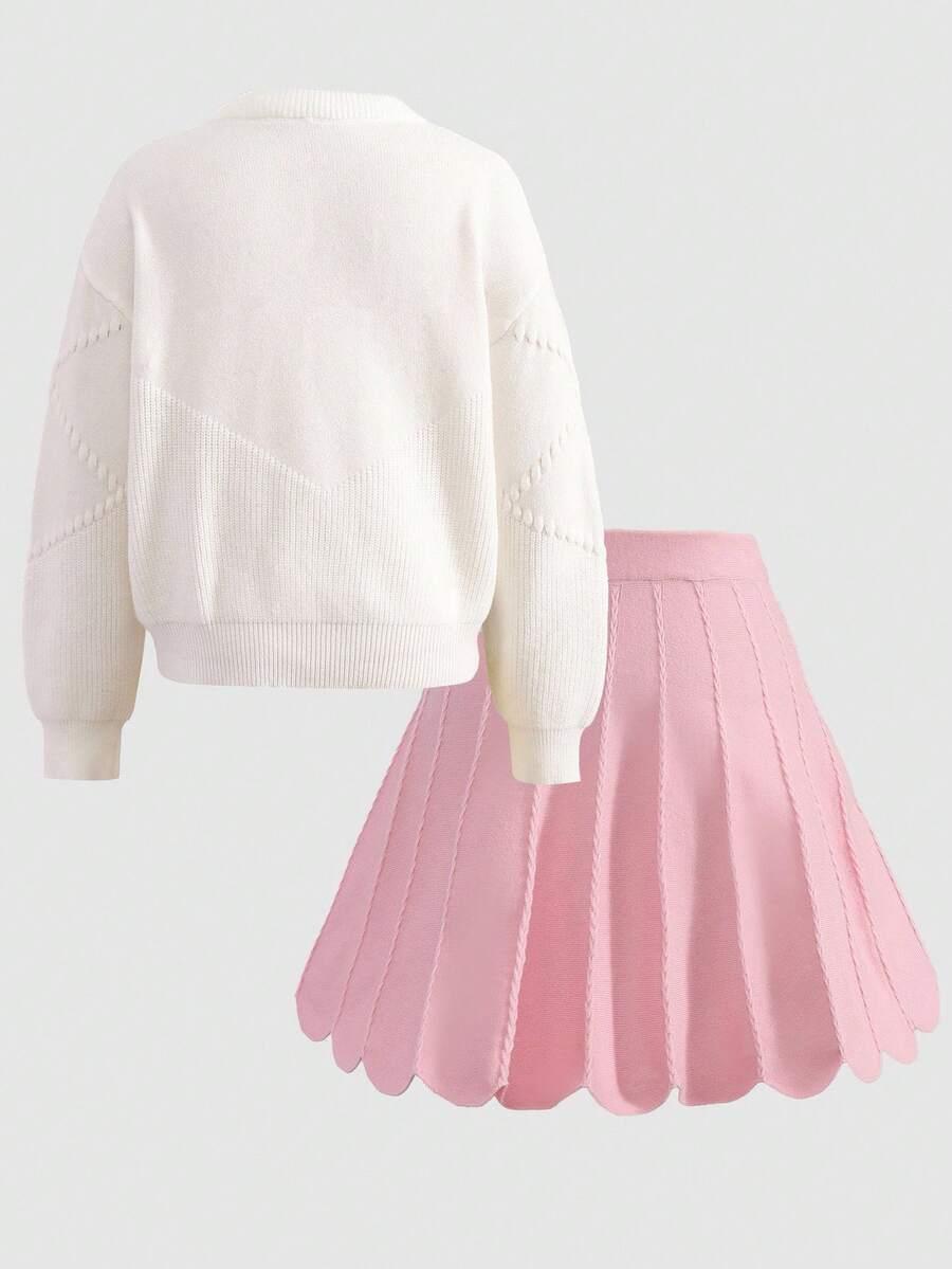 sweter kokardki spódnica komplet dzianina 