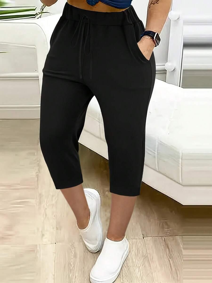 czarne spodnie capri casual wiązanie