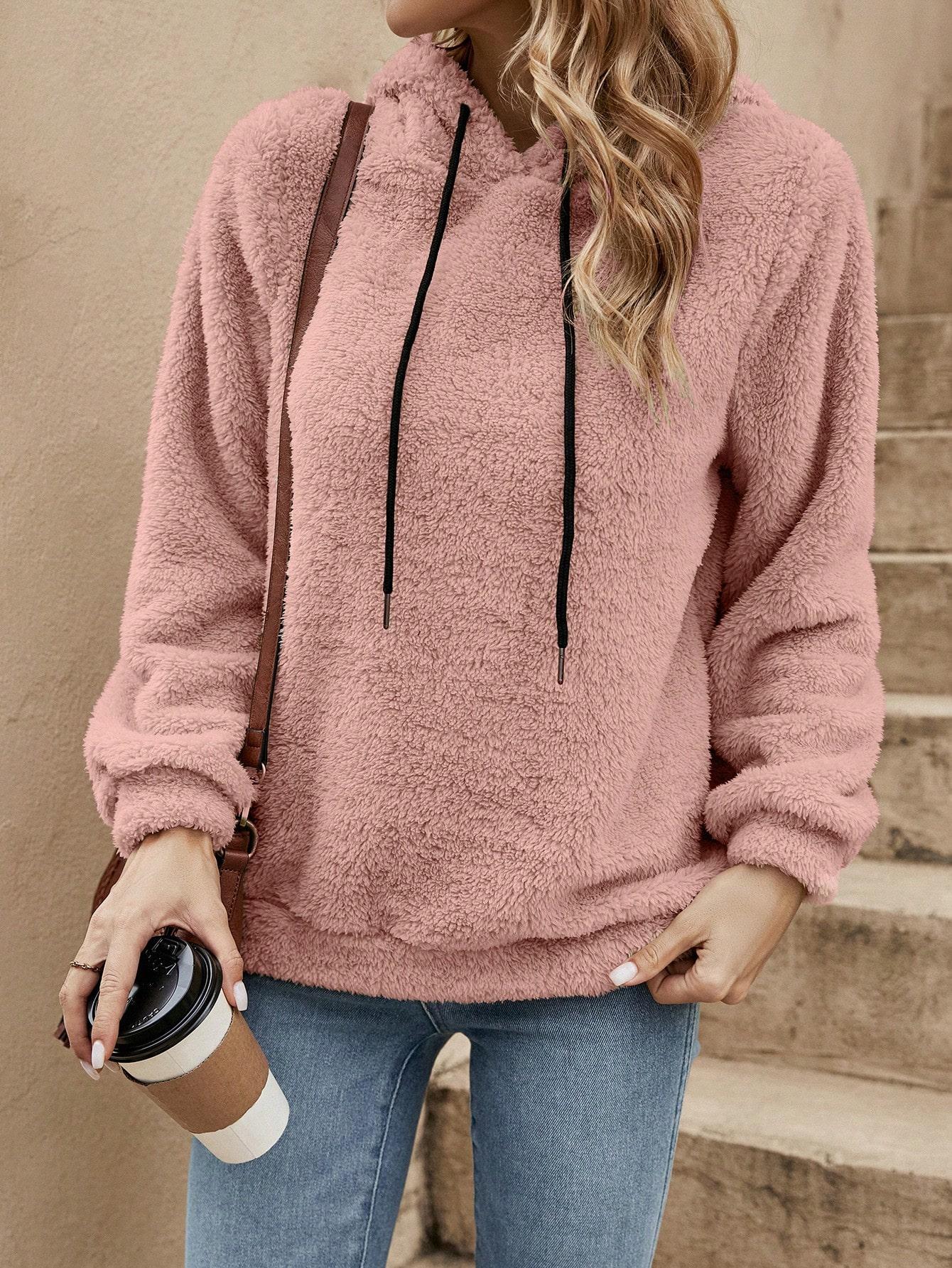 różowa fluffy bluza długi rękaw 