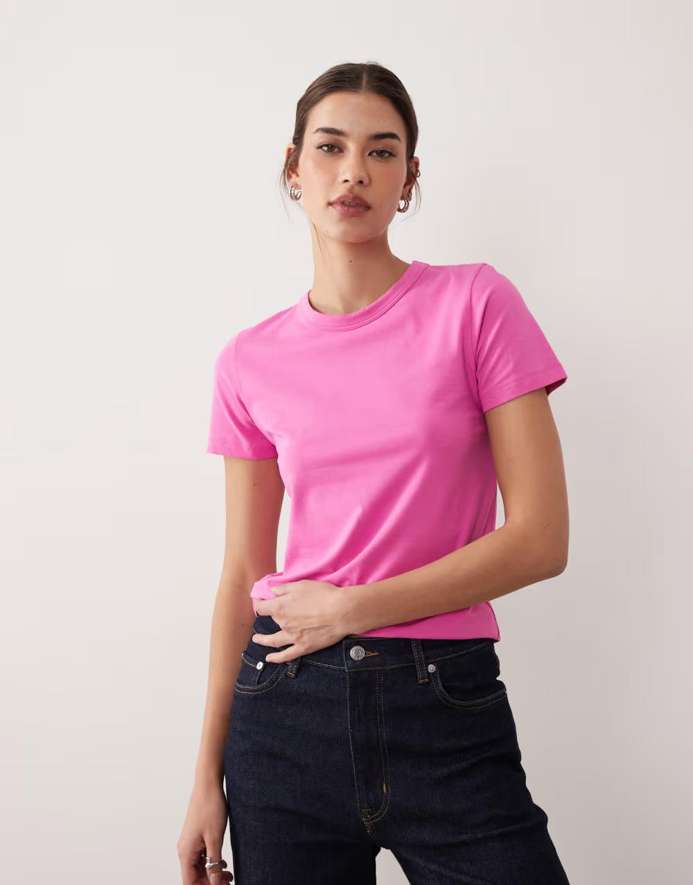 RÓŻOWY T-SHIRT KRÓTKI RĘKAW CASUAL
