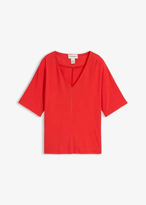 T-SHIRT DAMSKI VISKOZOWY Z DEKOLTEM V REGULAR