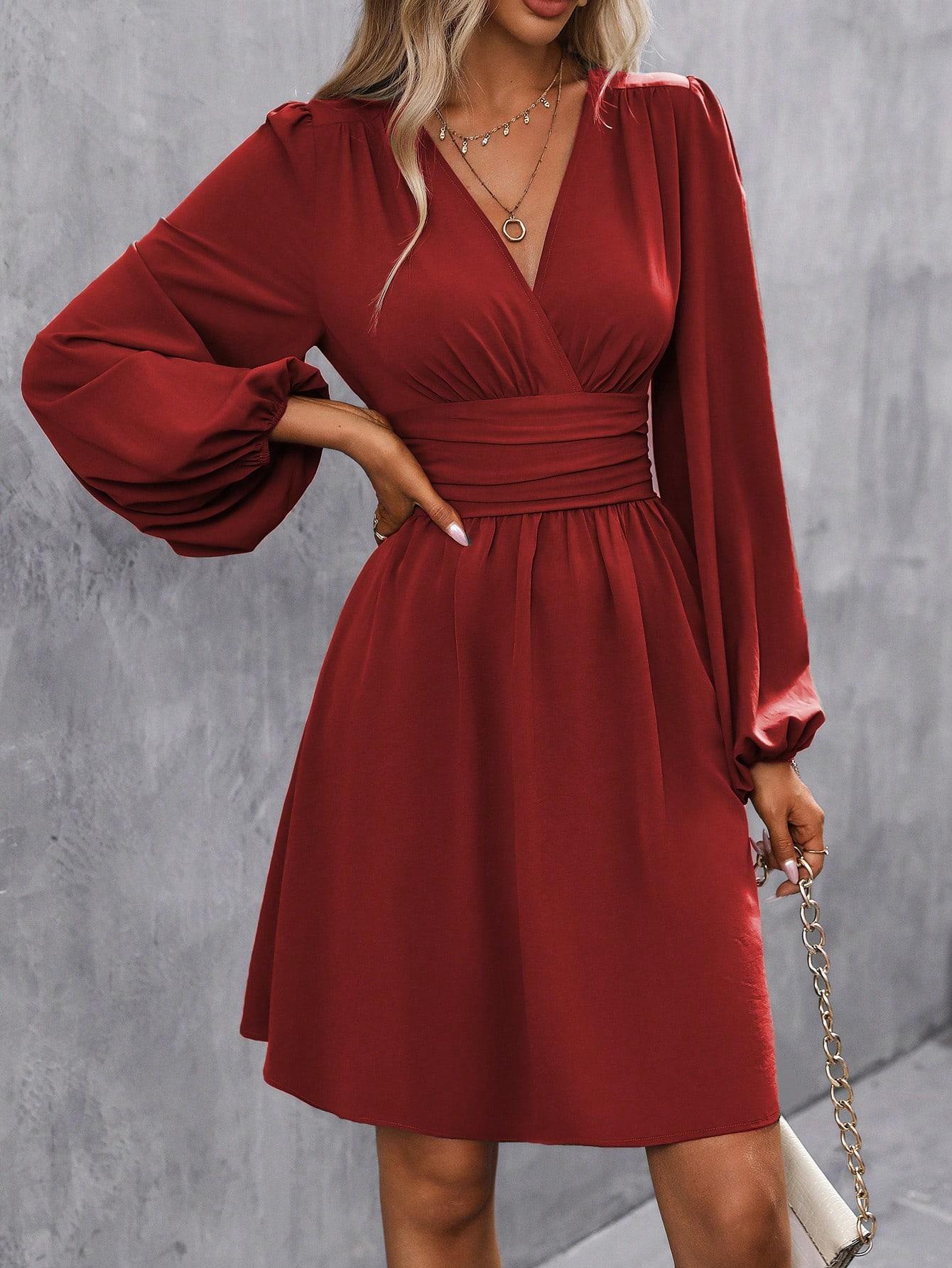 CZERWONA MINI SUKIENKA V-NECK