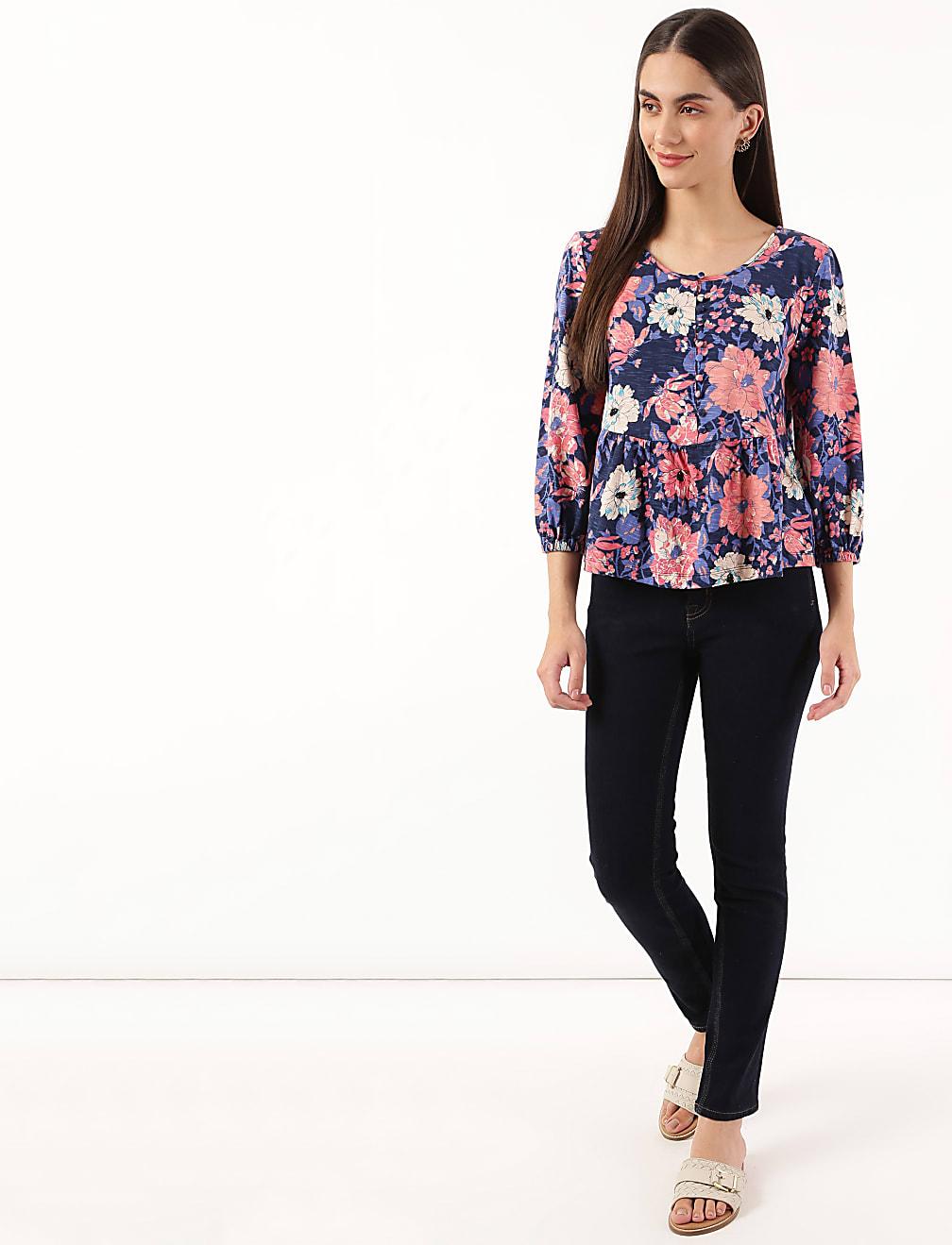 BLUZKA KWIATY FALBANA GUZIKI T41-2469K-E6
