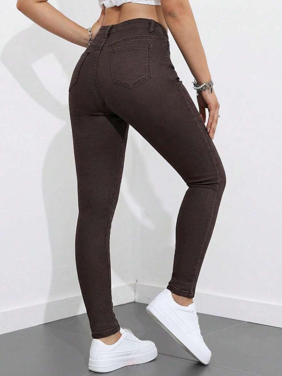 BRĄZOWE SPODNIE JEANS