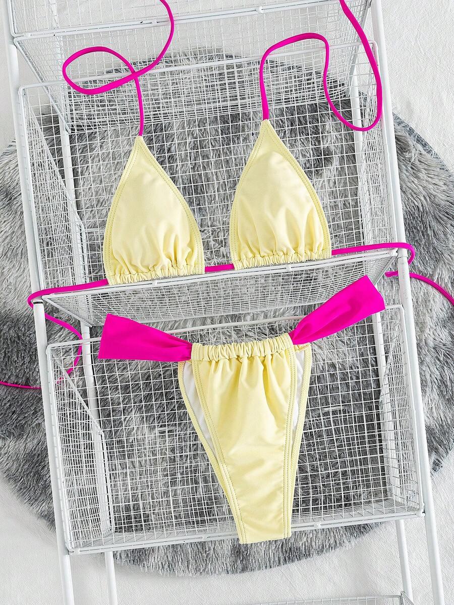 ŻÓŁTY KOMPLET BIKINI KONTRAST