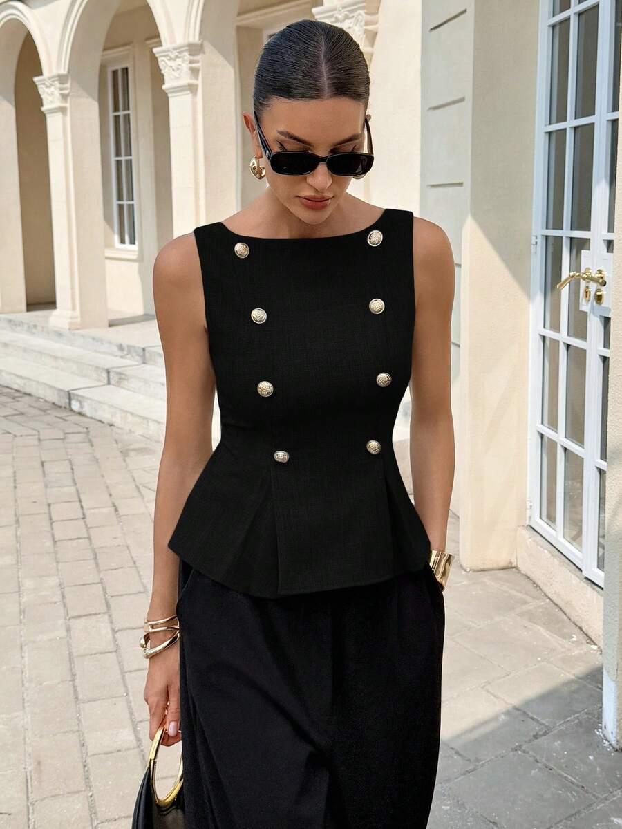 czarny top guziki