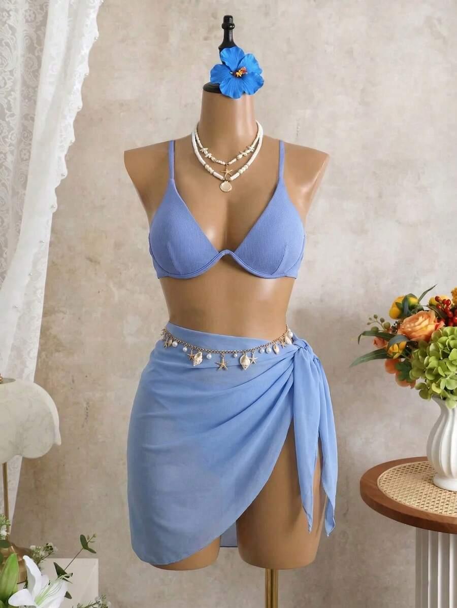 NIEBIESKIE BIKINI PAREO KOMPLET