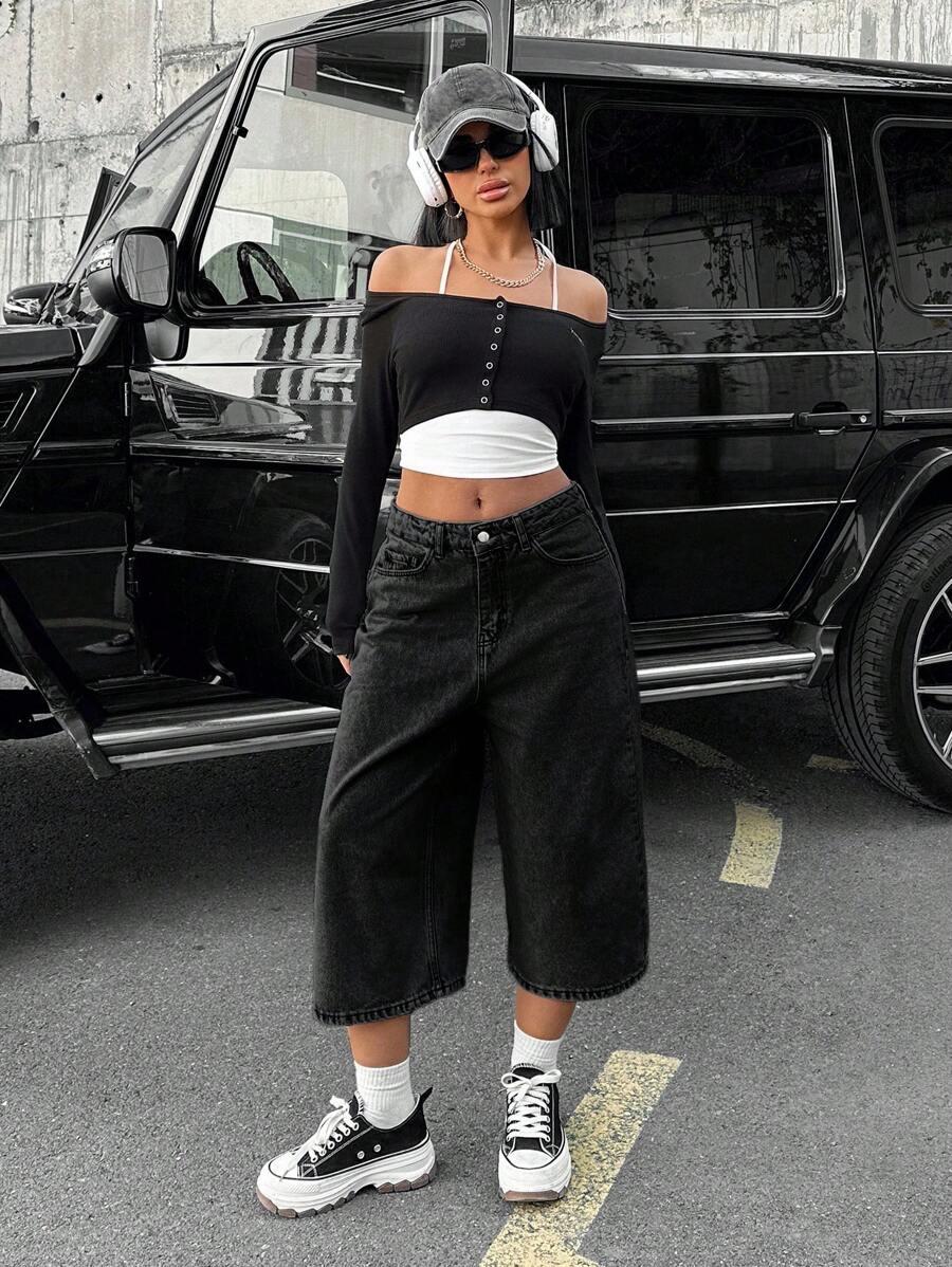 CZARNE SPODENKI JEANS