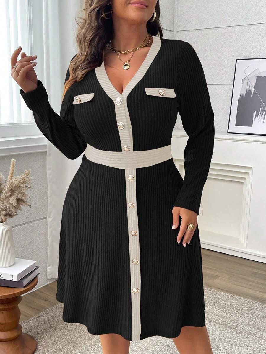 czarna sukienka v-neck