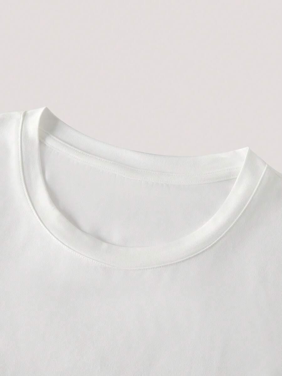 biały t-shirt okrągły dekolt print 