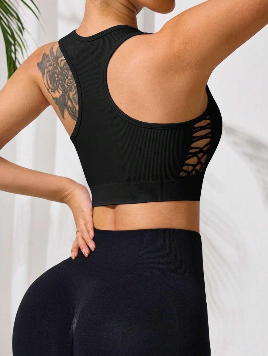 czarny sportowy top prążki 