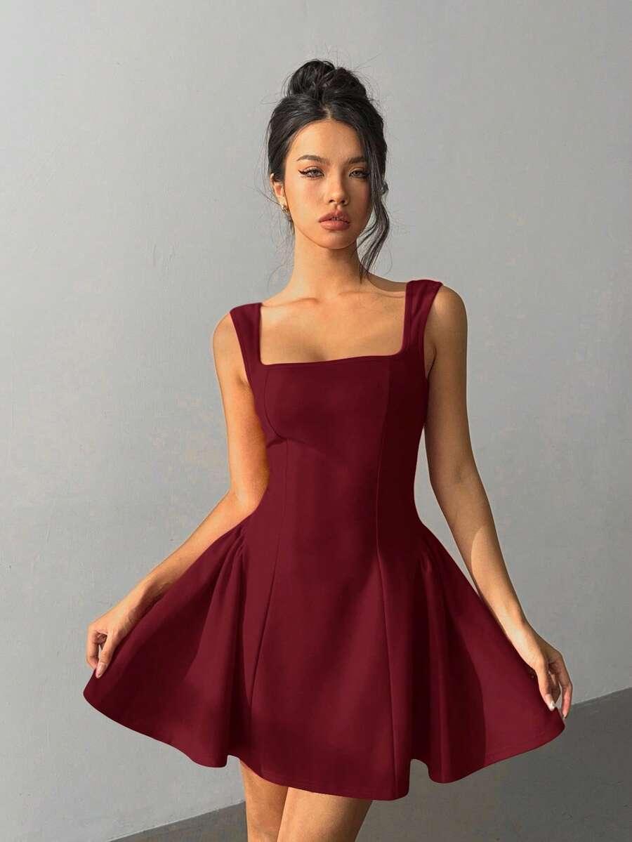 bordowa mini sukienka