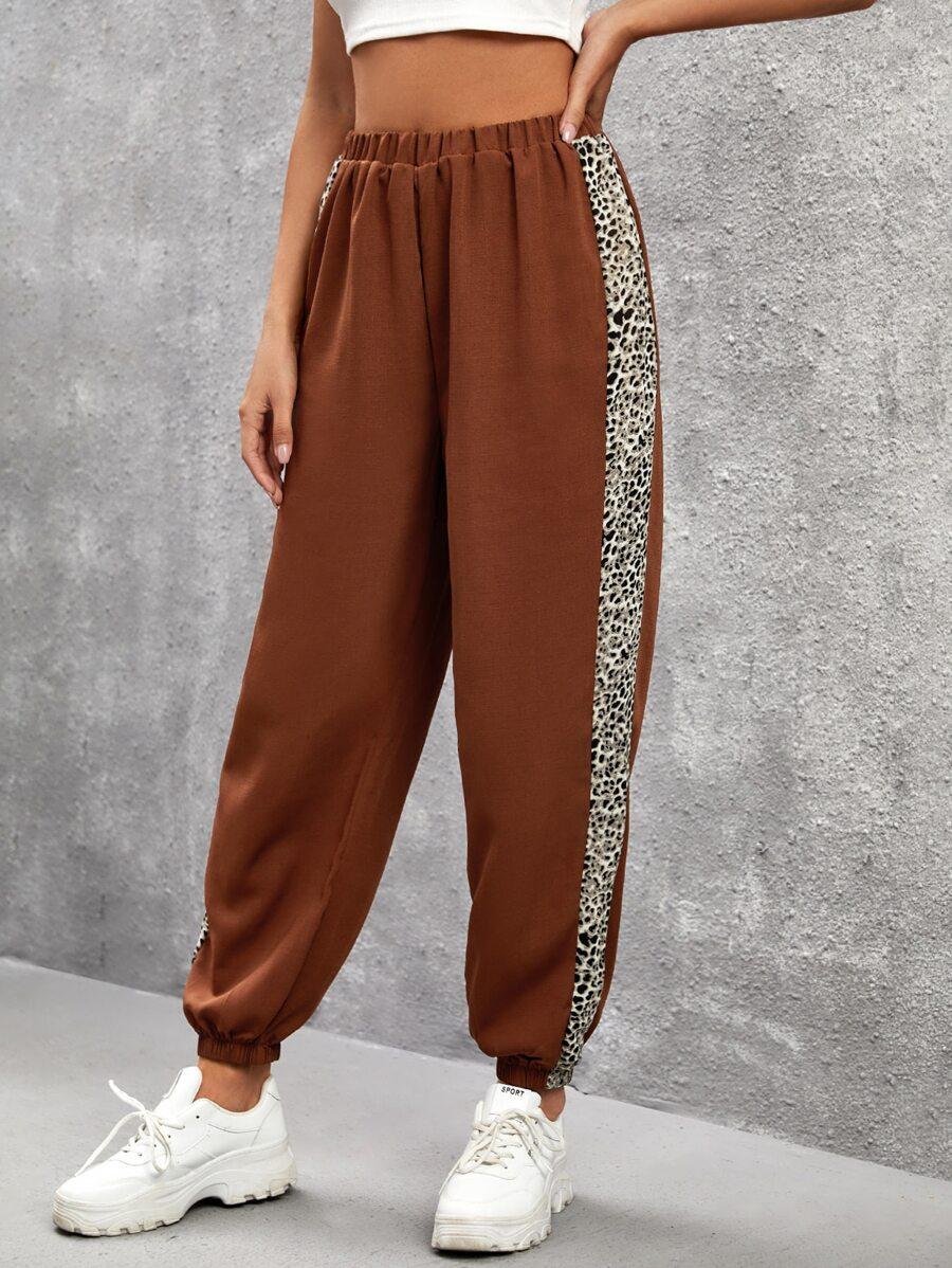 brązowe spodnie leopard print 