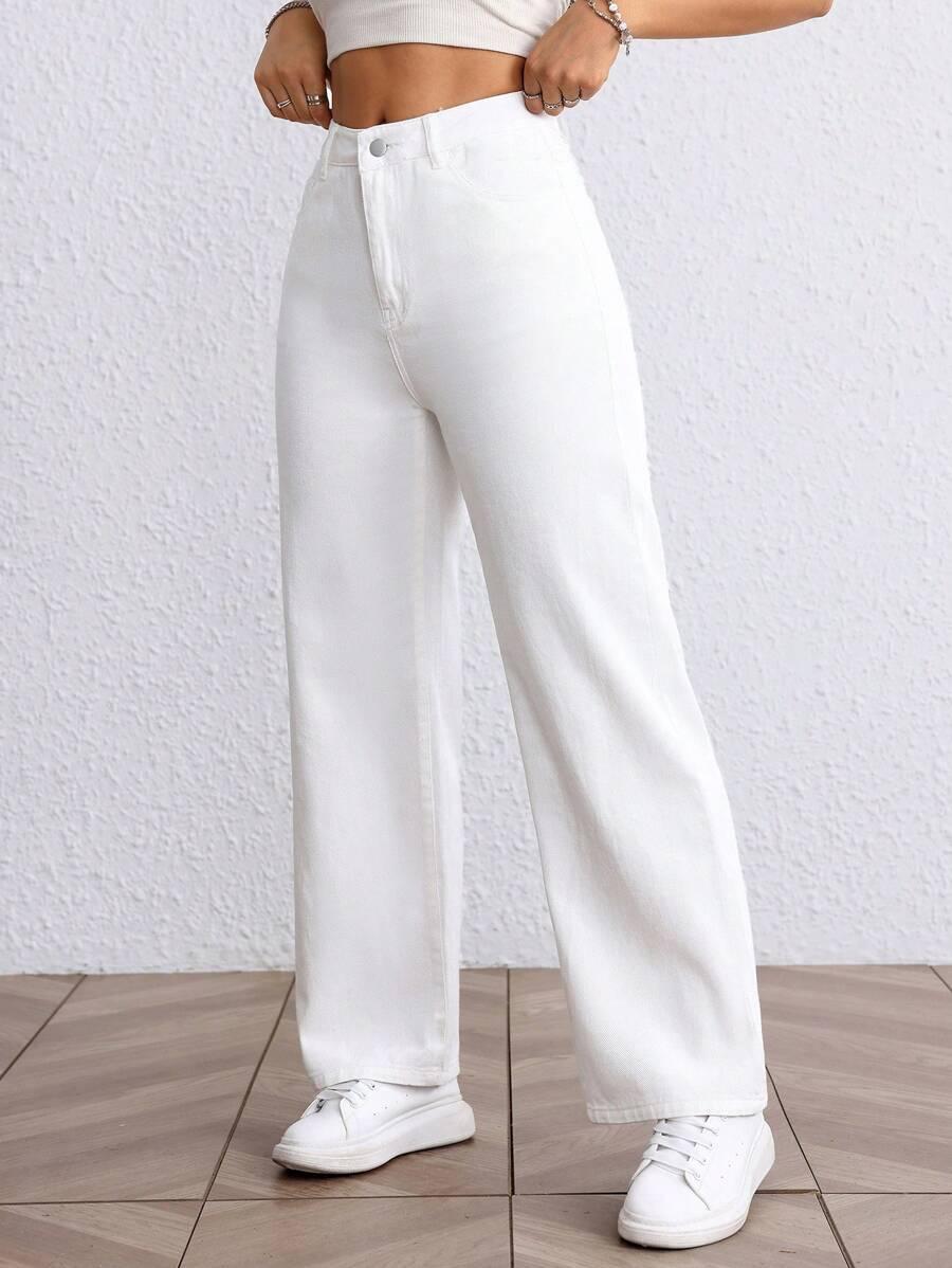 BIAŁE PROSTE SPODNIE JEANS WYSOKI STAN