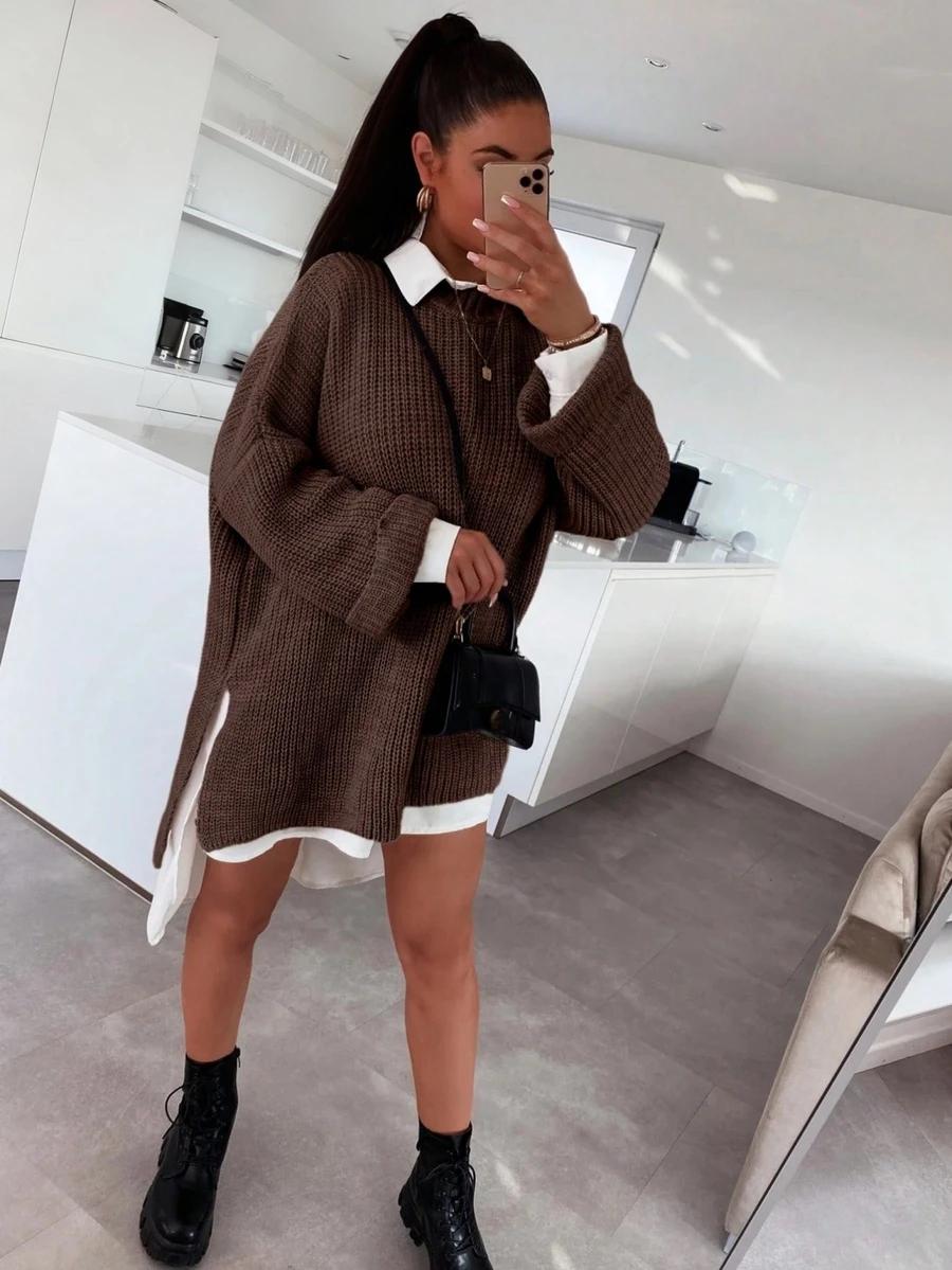 brązowy sweter oversize