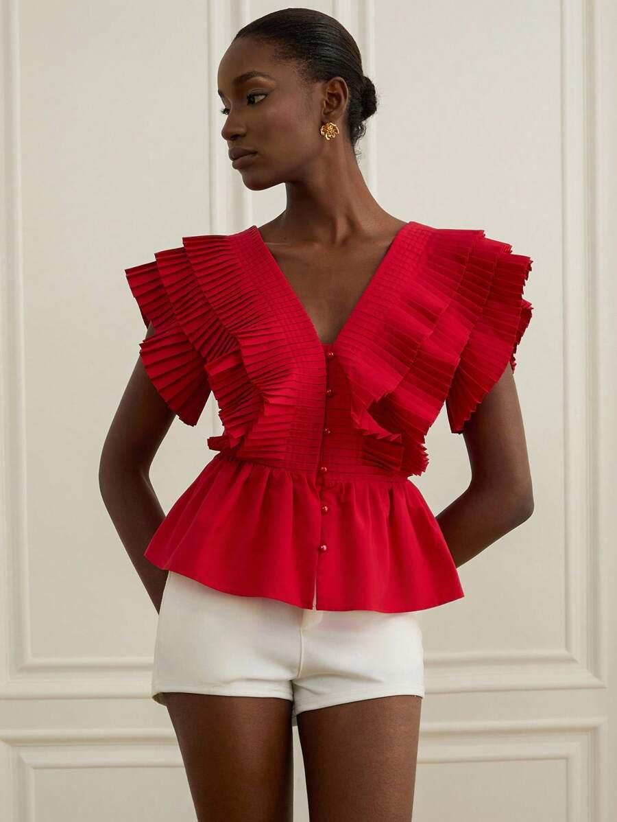 CZERWONA BLUZKA V-NECK