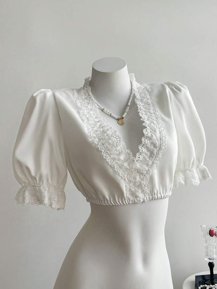 biały top v-neck
