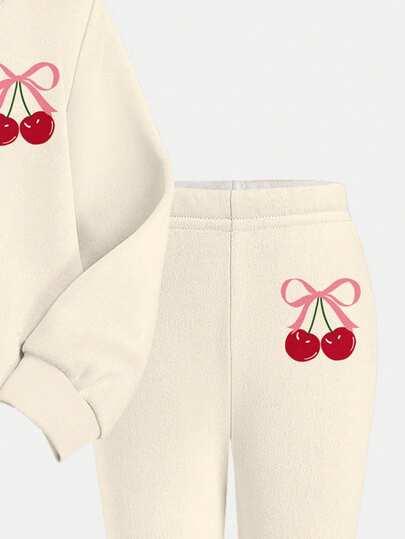 kremowy komplet bluza spodnie nadruk 