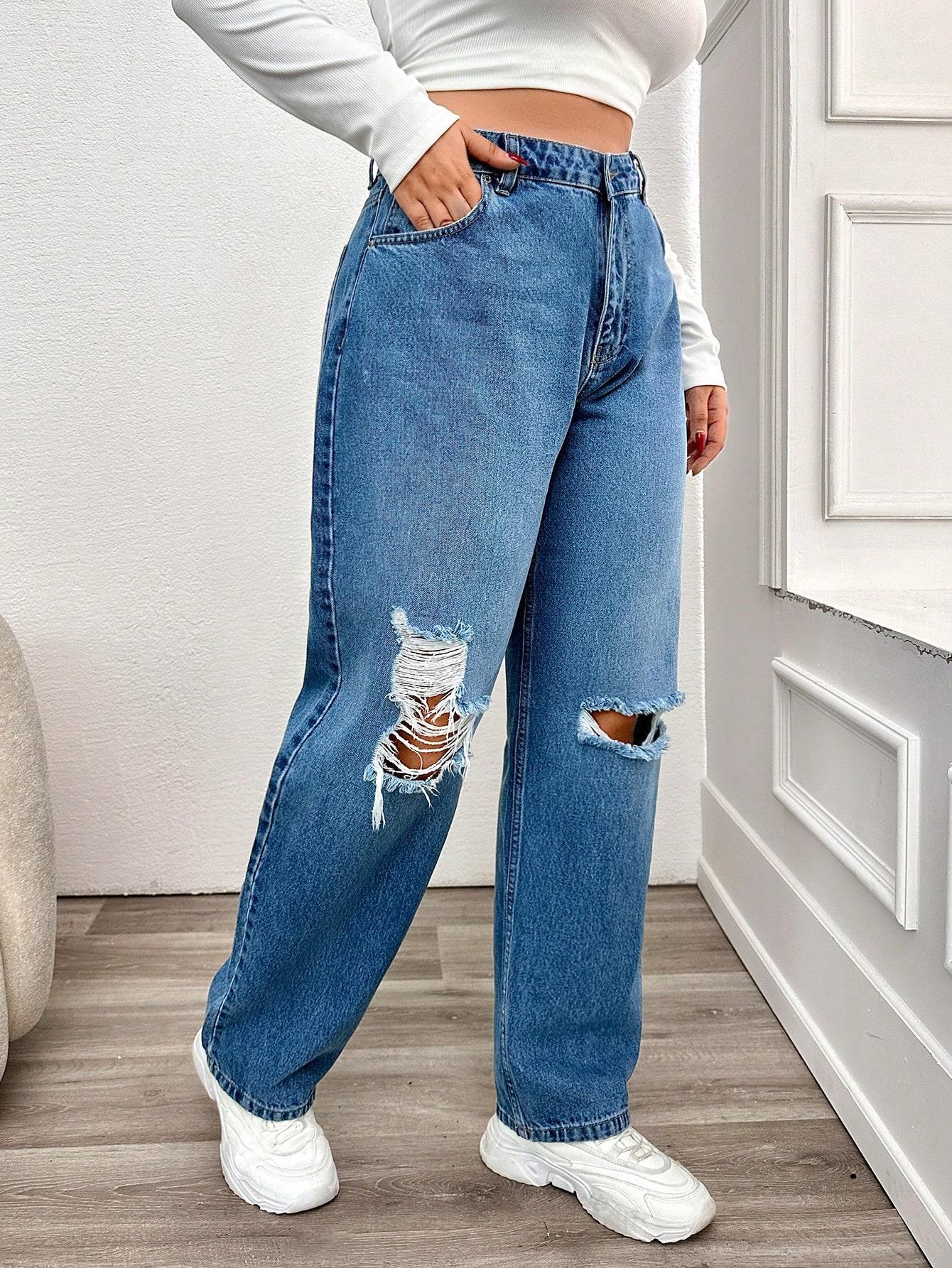 spodnie jeans dziury wysoki stan