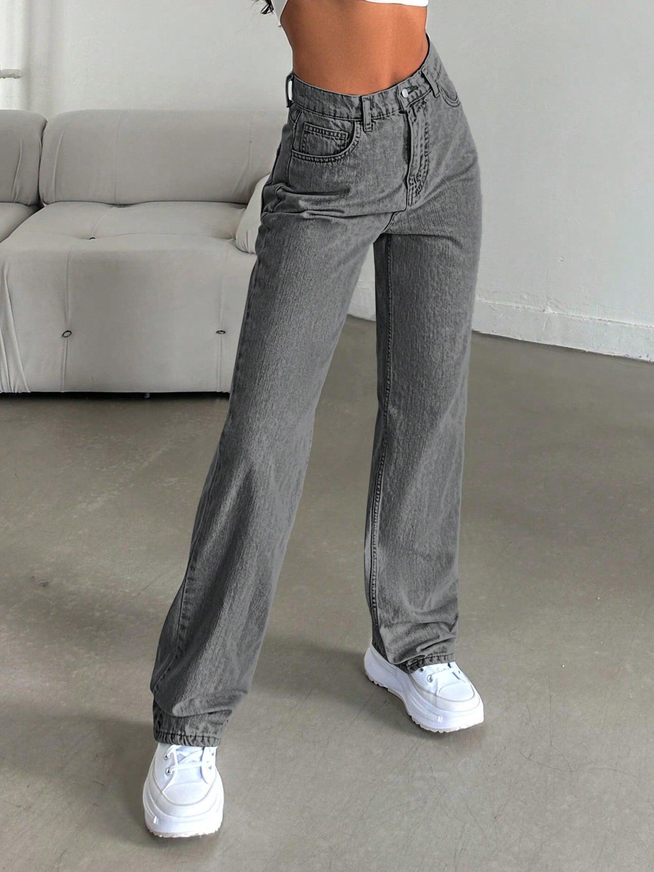 SZARE SPODNIE JEANS WYSOKI STAN