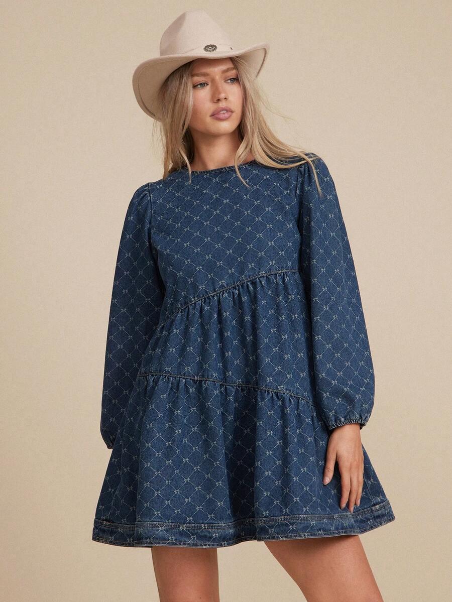 niebieska sukienka jeans wzór