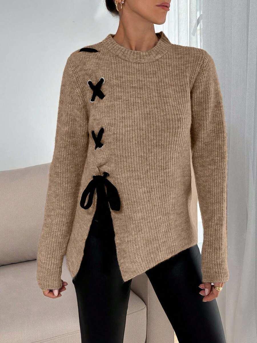 SWETER Z DŁUGIM RĘKAWEM WIĄZANIE