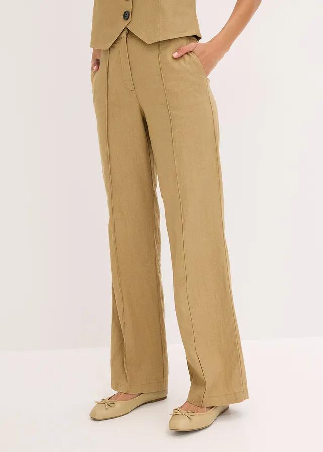 SPODNIE DAMSKIE CASUAL LNIANE PROSTE