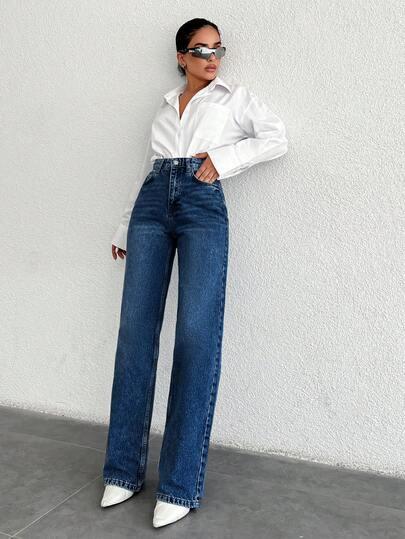 GRANATOWE SPODNIE JEANS 