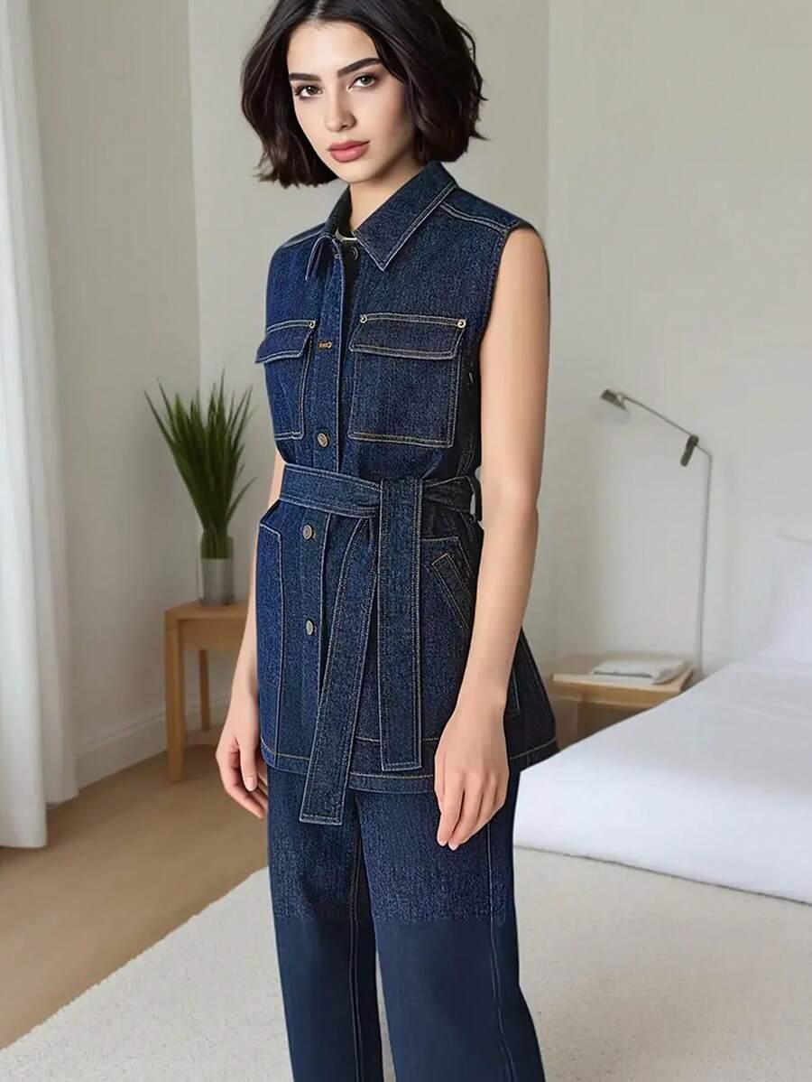 GRANATOWA KAMIZELKA JEANS
