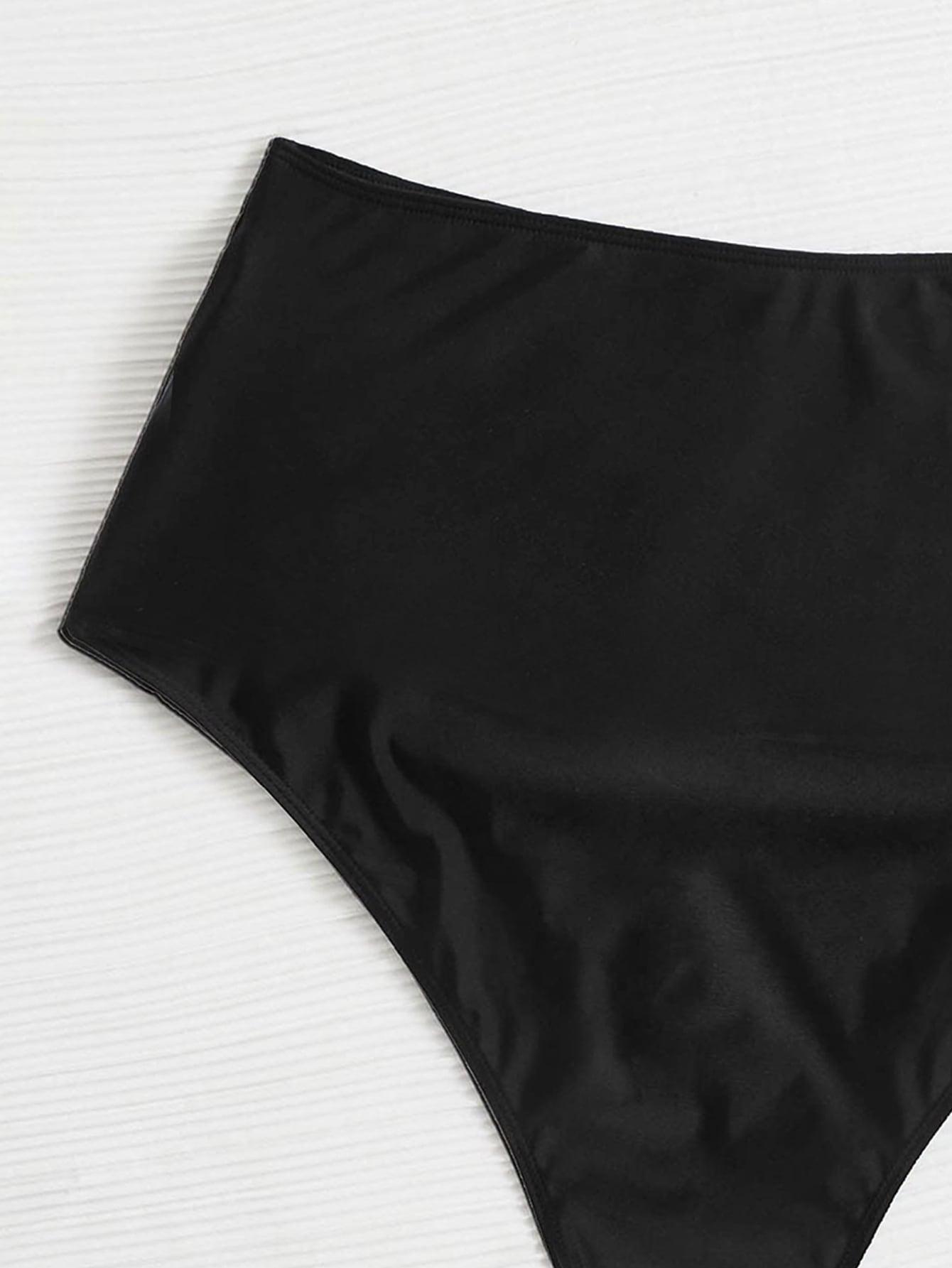 CZARNY DÓŁ OD BIKINI MARSZCZENIA WYSOKI STAN
