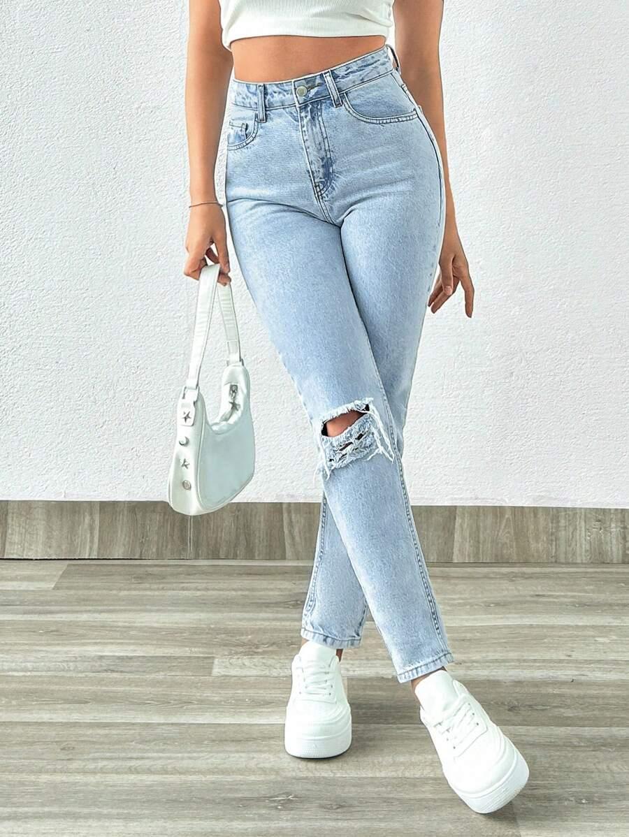 NIEBIESKIE SPODNIE MOM JEANS