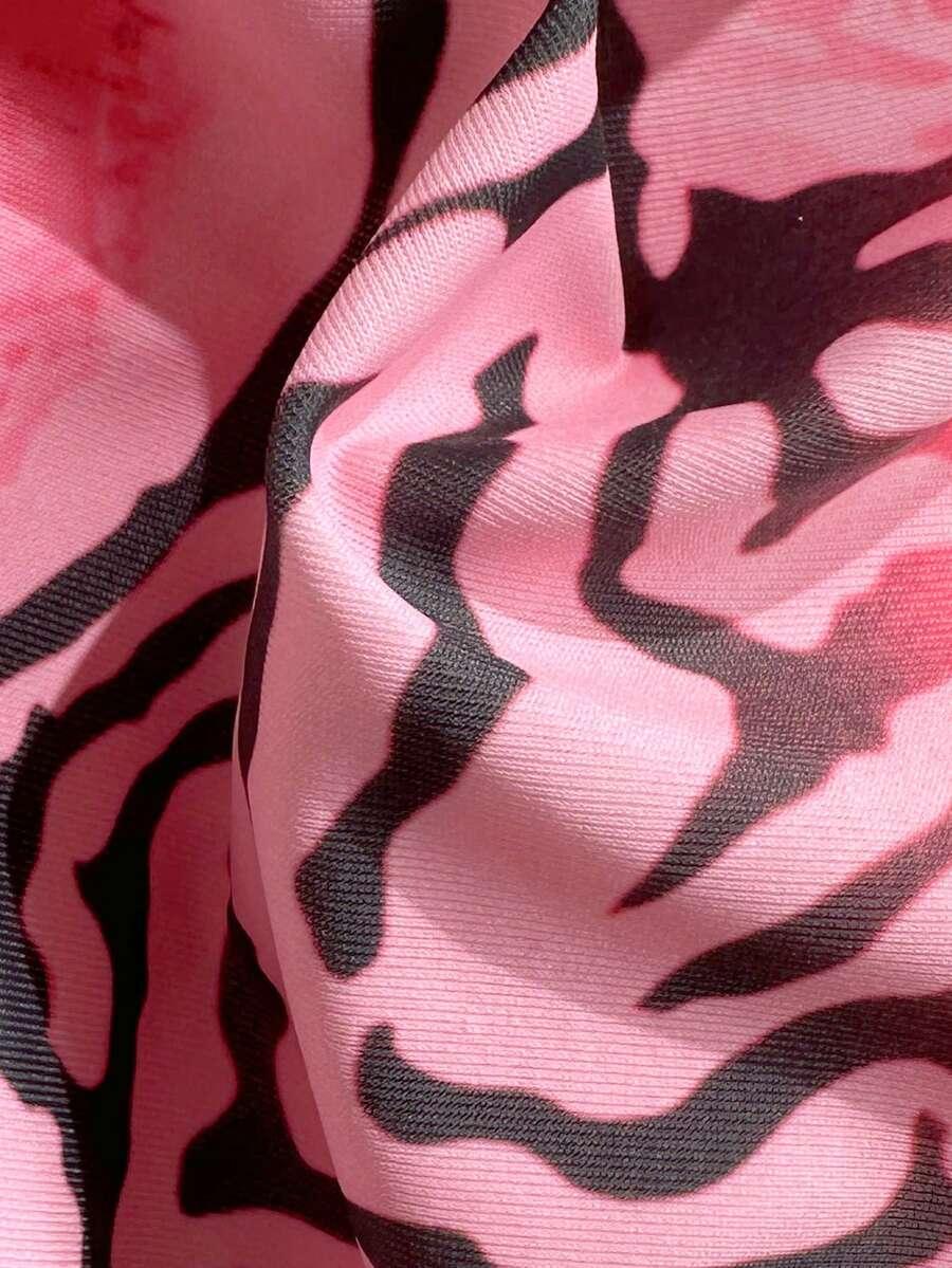 różowy STRÓJ KĄPIELOWY DWUCZĘŚCIOWY print zwierzęcy