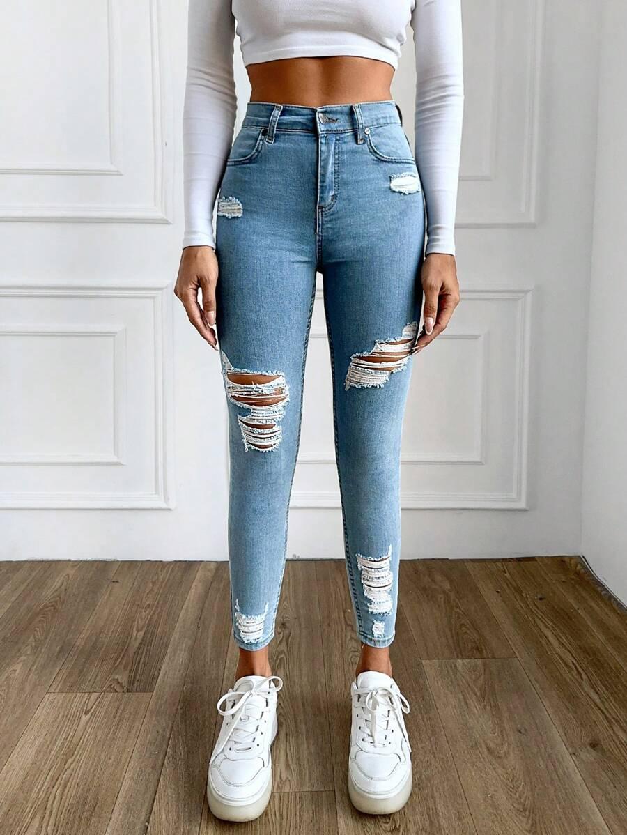 SPODNIE JEANS RURKI DZIURY