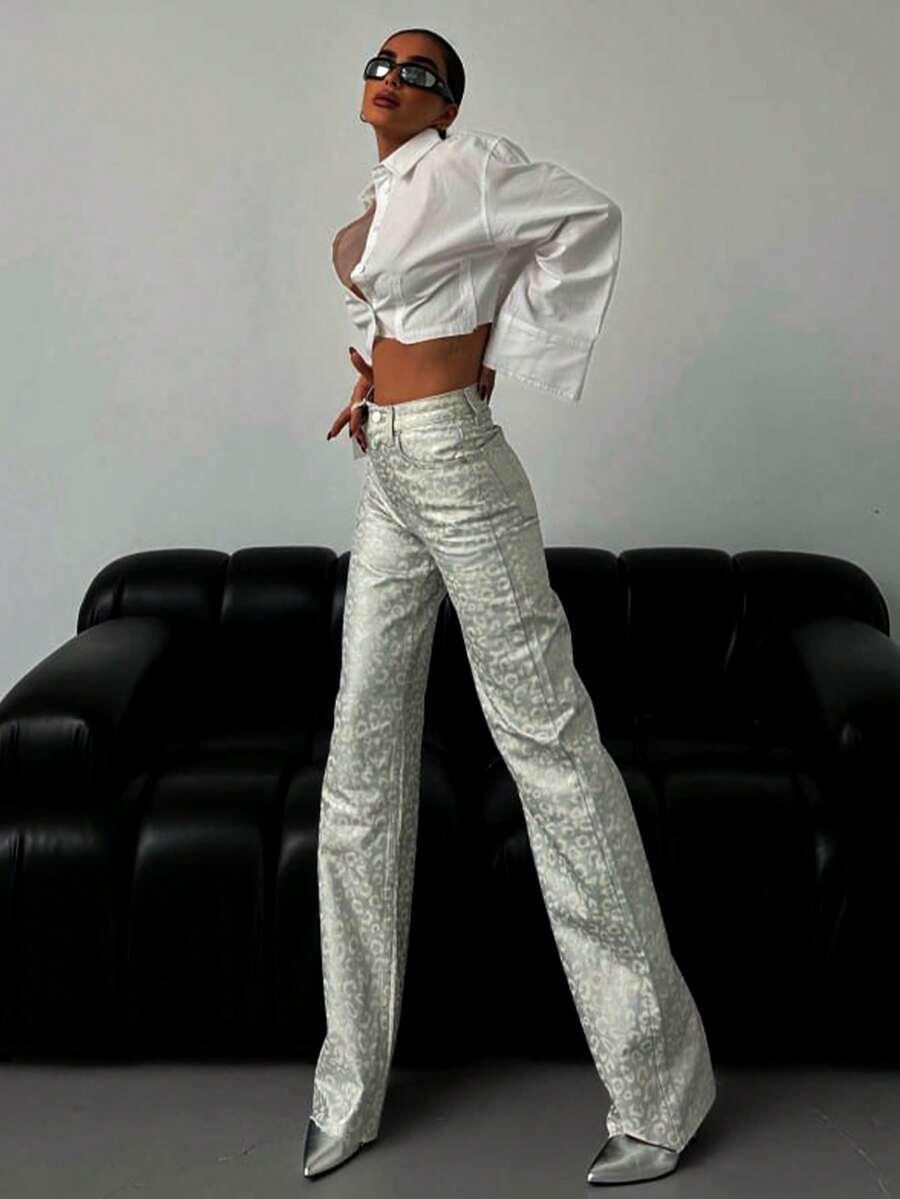 spodnie jeans animal print