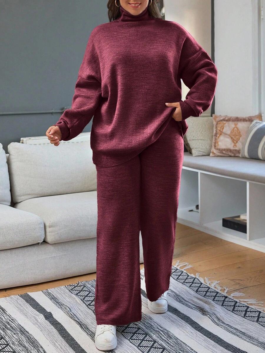 BORDOWY DZIANINOWY KOMPLET spodnie sweter