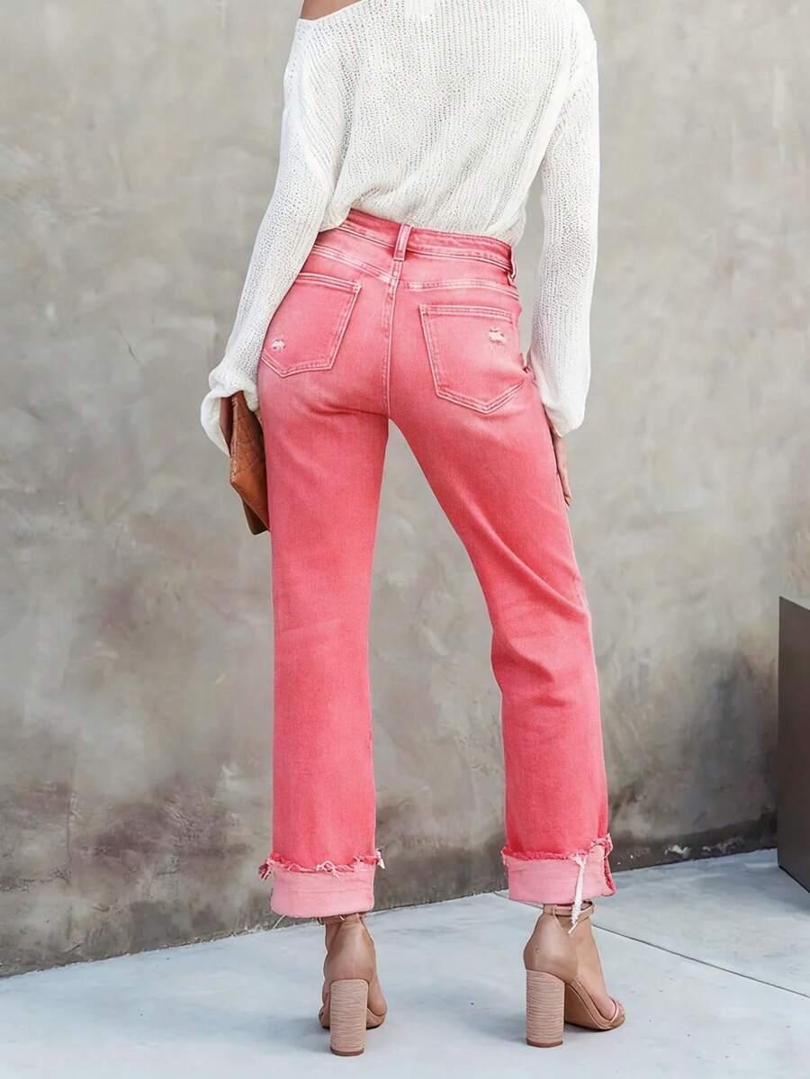 różowe spodnie jeans