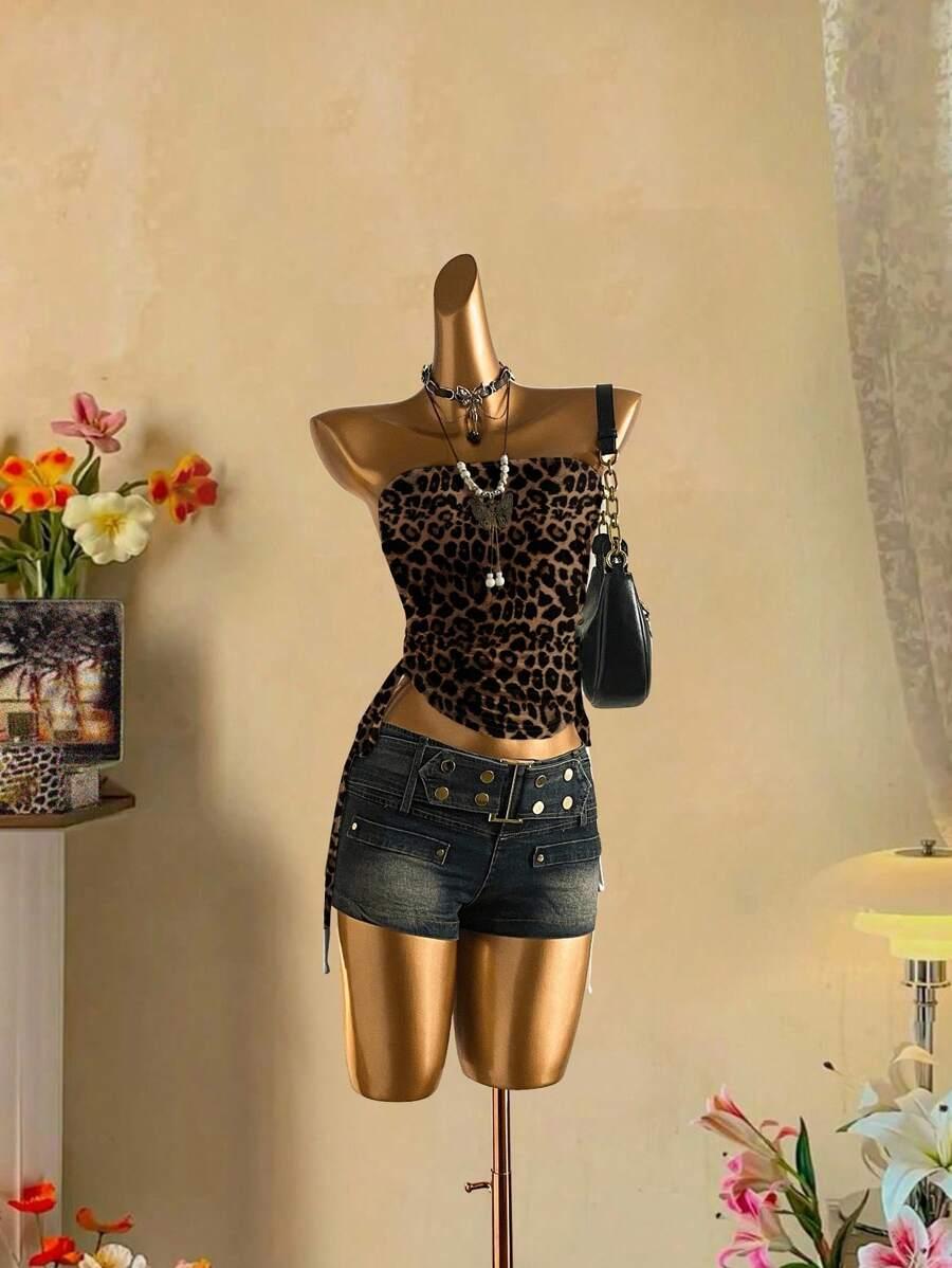 top tuba marszczenie animal print 