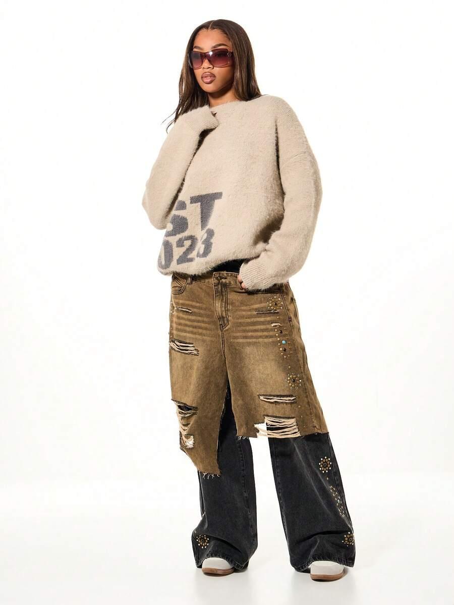 BEŻOWY DZIANINOWY SWETER
