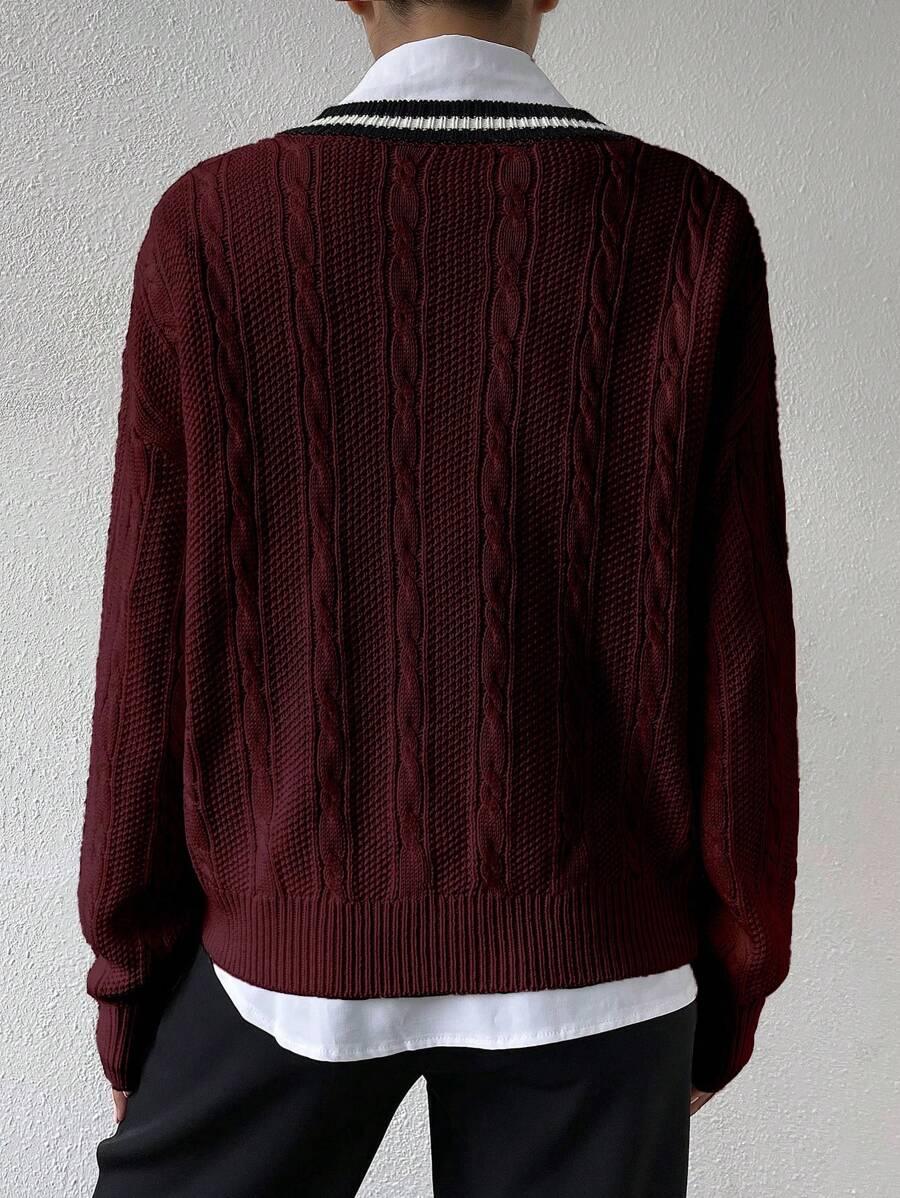 BORDOWY SWETER V-NECK