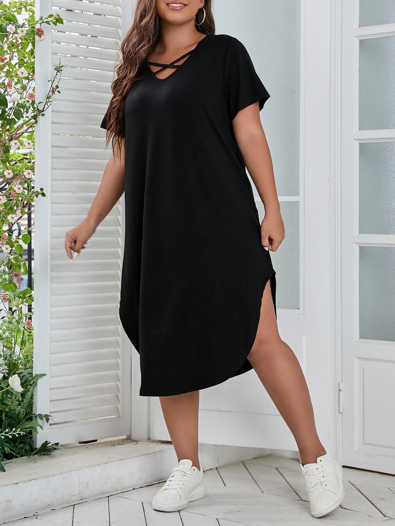 CZARNA ASYMETRYCZNA SUKIENKA V-NECK